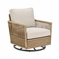 Fauteuil de jardin pivotant 82 x 86 x 88 cm en résine tressée beige avec coussins polyester base acier noir rotation