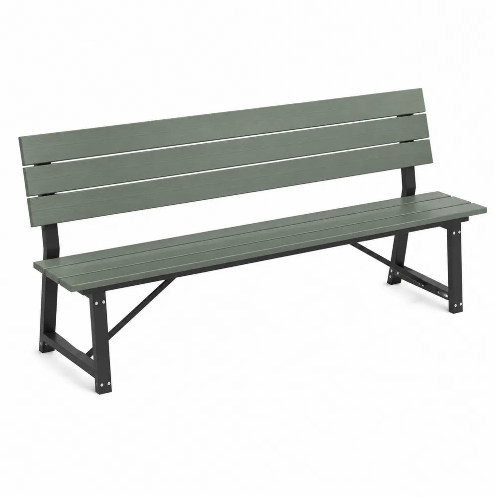 Banc de jardin extérieur 122 x 53 x 76 cm lames WPC vert sauge structure acier noir