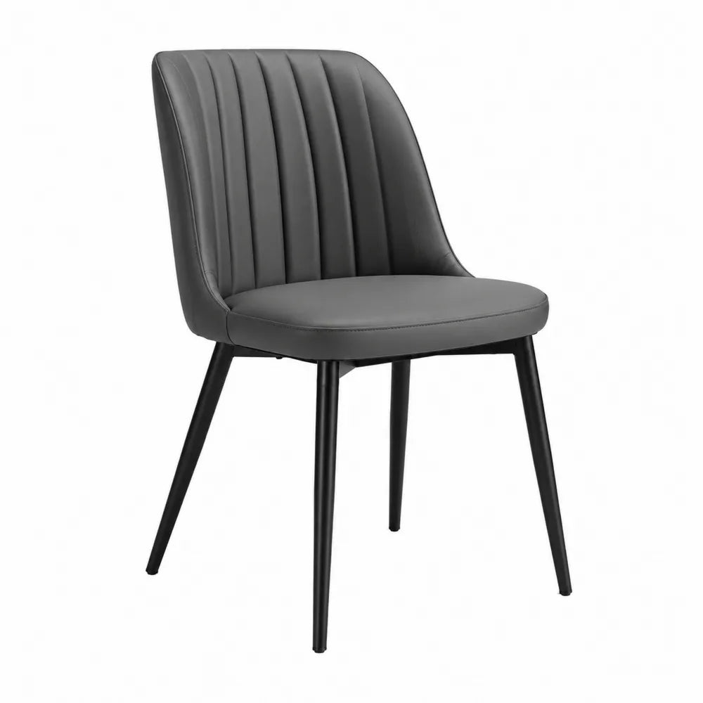 Chaise de salle à manger sans accoudoirs en similicuir gris foncé et acier noir