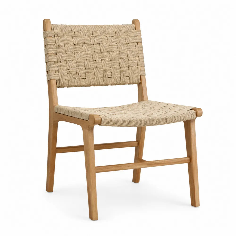 Chaise de salle à manger en bois avec assise et dossier en corde tressée beige