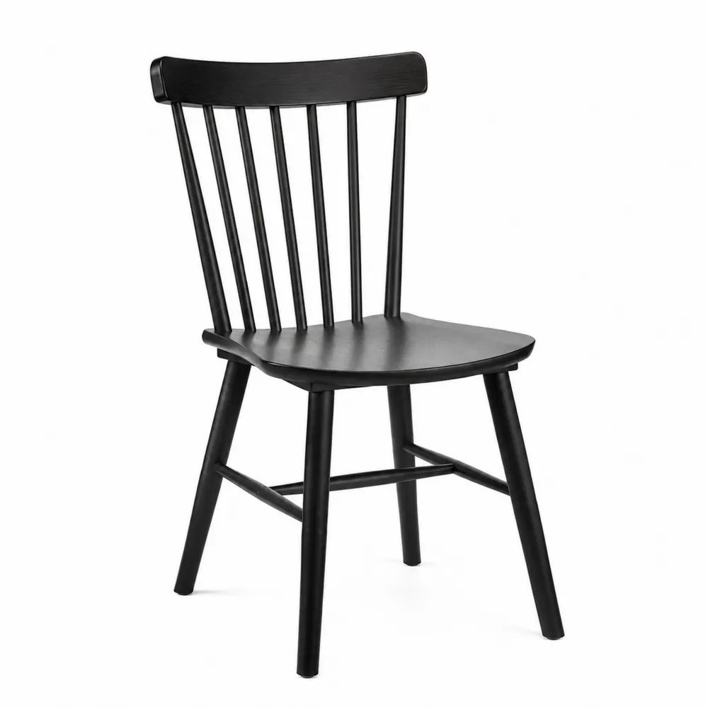 Chaise de salle à manger en hévéa massif noir dossier à barreaux 45 x 52 x 88 cm