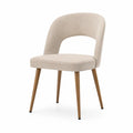 Chaise de salle à manger rembourrée 48 x 57 x 84 cm en polyester bouclé beige pieds en bois de hêtre dossier ajouré