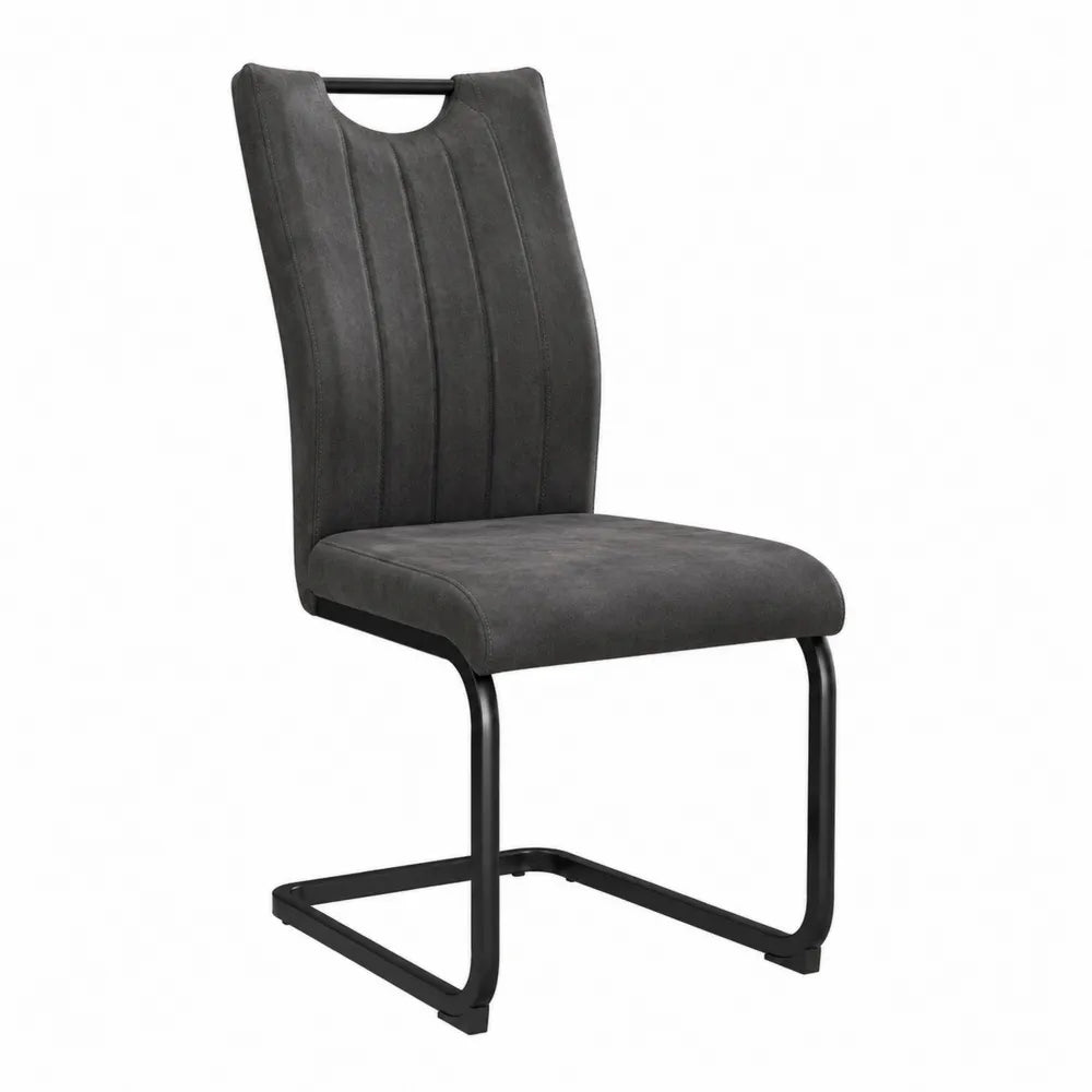 Chaise de salle à manger cantilever 45 cm x 55 cm x 96 cm en microfibre polyester gris anthracite et acier thermolaqué noir structure luge