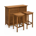 Ensemble mobilier bar extérieur comptoir acacia massif brun teck 120 x 48 x 105 cm 2 tabourets bois massif 38 x 38 x 75 cm noir