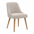 Chaise de salle à manger sans accoudoirs 52 x 58 x 86 cm en tissu polyester bouclé beige et bois d'hévéa massif naturel