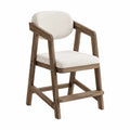 Chaise de salle à manger avec accoudoirs 58 cm x 56 cm x 84 cm en hévéa massif brun et tissu polyester bouclette crème