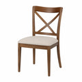 Chaise de salle à manger 48 x 54 x 92 cm en bois d'hévéa massif naturel et tissu polyester beige dossier croisé