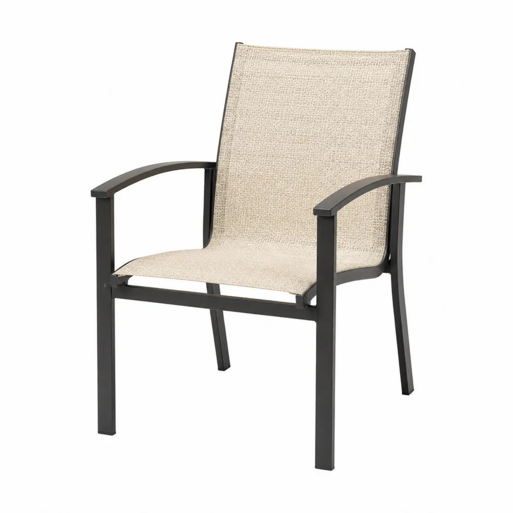 Chaise de jardin avec accoudoirs 58 cm x 64 cm x 90 cm en aluminium thermolaqué anthracite et textilène beige