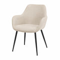 Chaise de salle à manger avec accoudoirs 60 x 58 x 83 cm en tissu polyester beige et acier noir pieds métalliques
