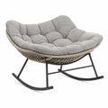 Fauteuil papasan à bascule de jardin résine tressée polyéthylène taupe gris noir 120 x 100 x 82 cm avec base acier